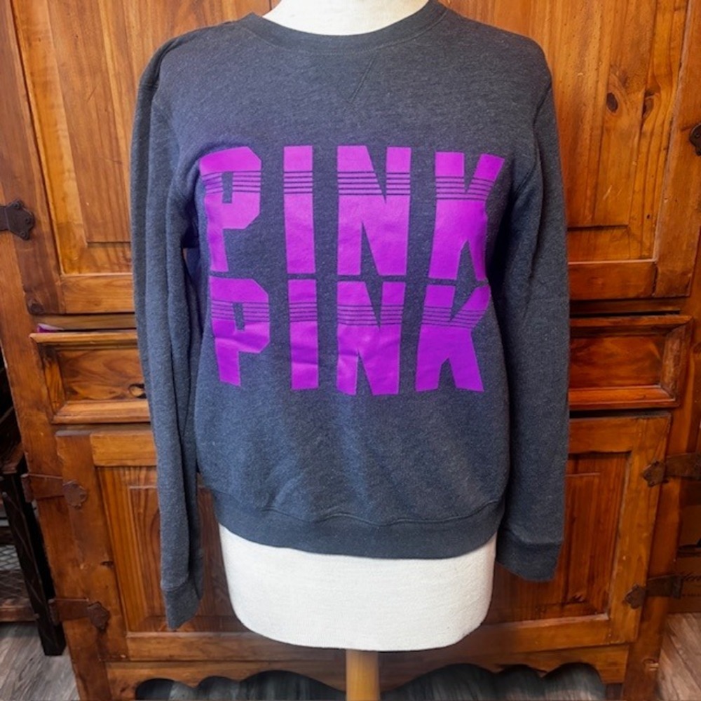 PINK Victoria's Secret Sweatshirt Crewneck Dark Gray Pink Logo Women's XS